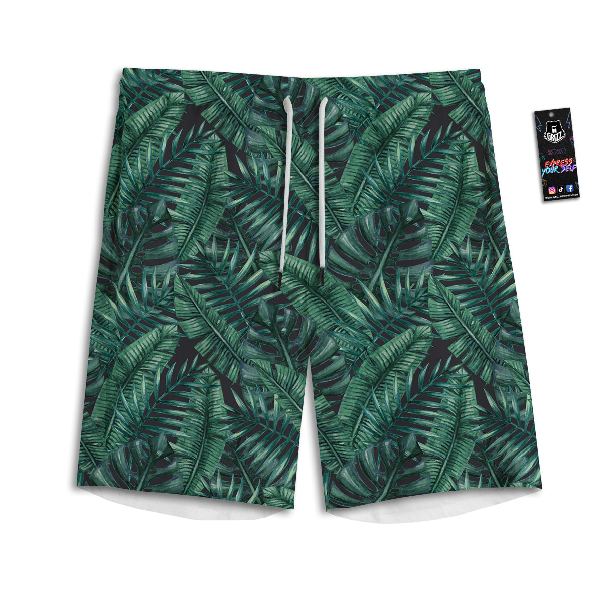 Green Leaf Tropical Print Pattern Men's Athletic Shorts