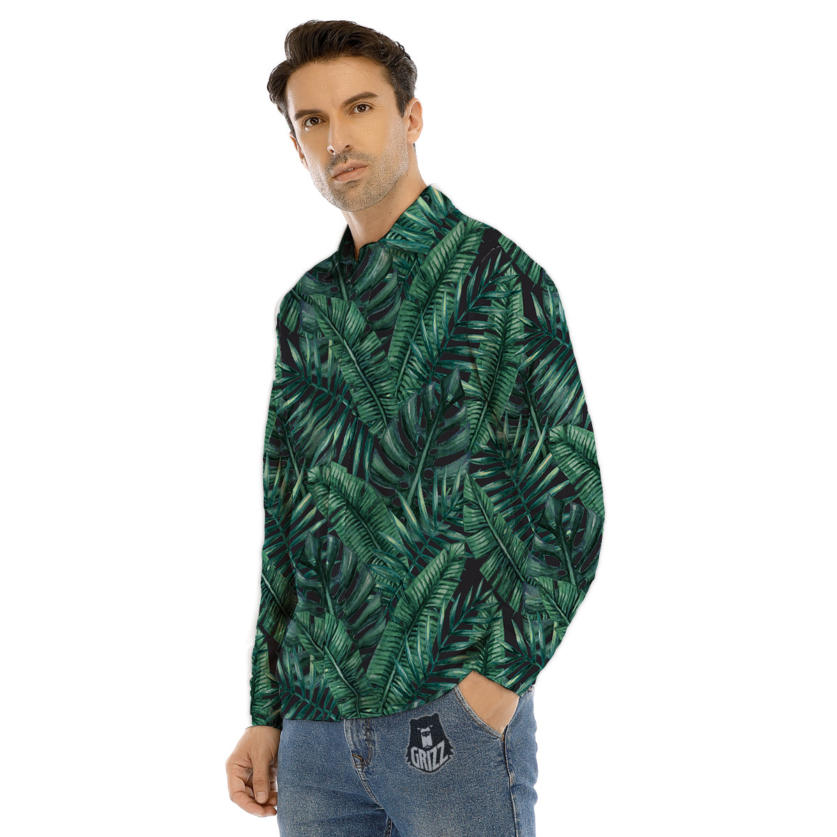 Green Leaf Tropical Print Pattern Men's Dress Shirts-grizzshop