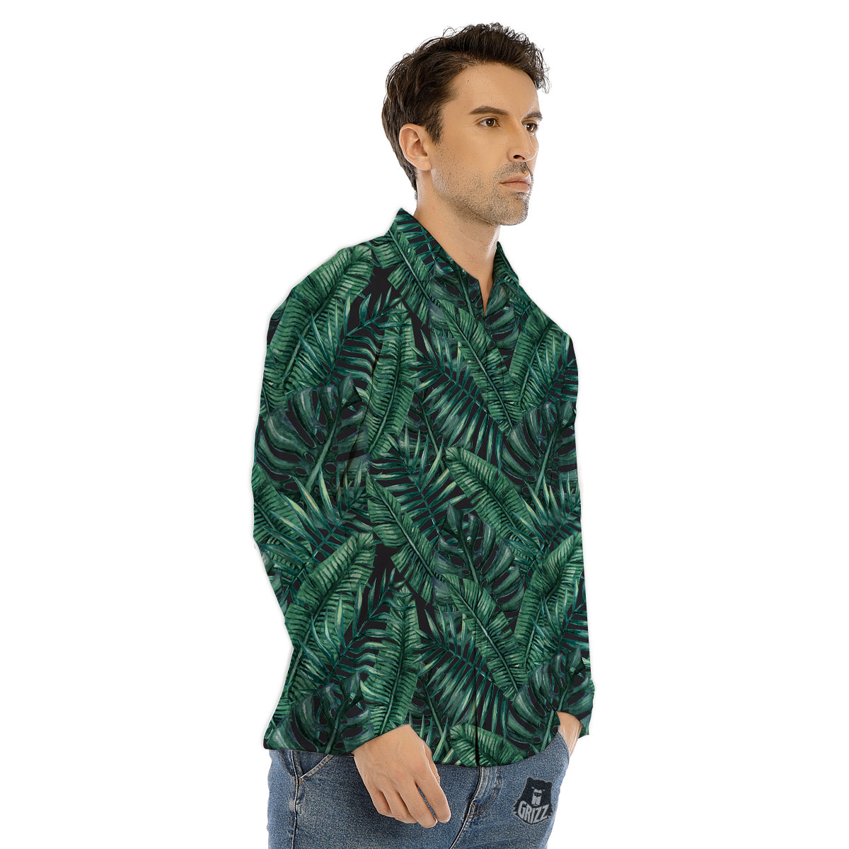 Green Leaf Tropical Print Pattern Men's Dress Shirts-grizzshop