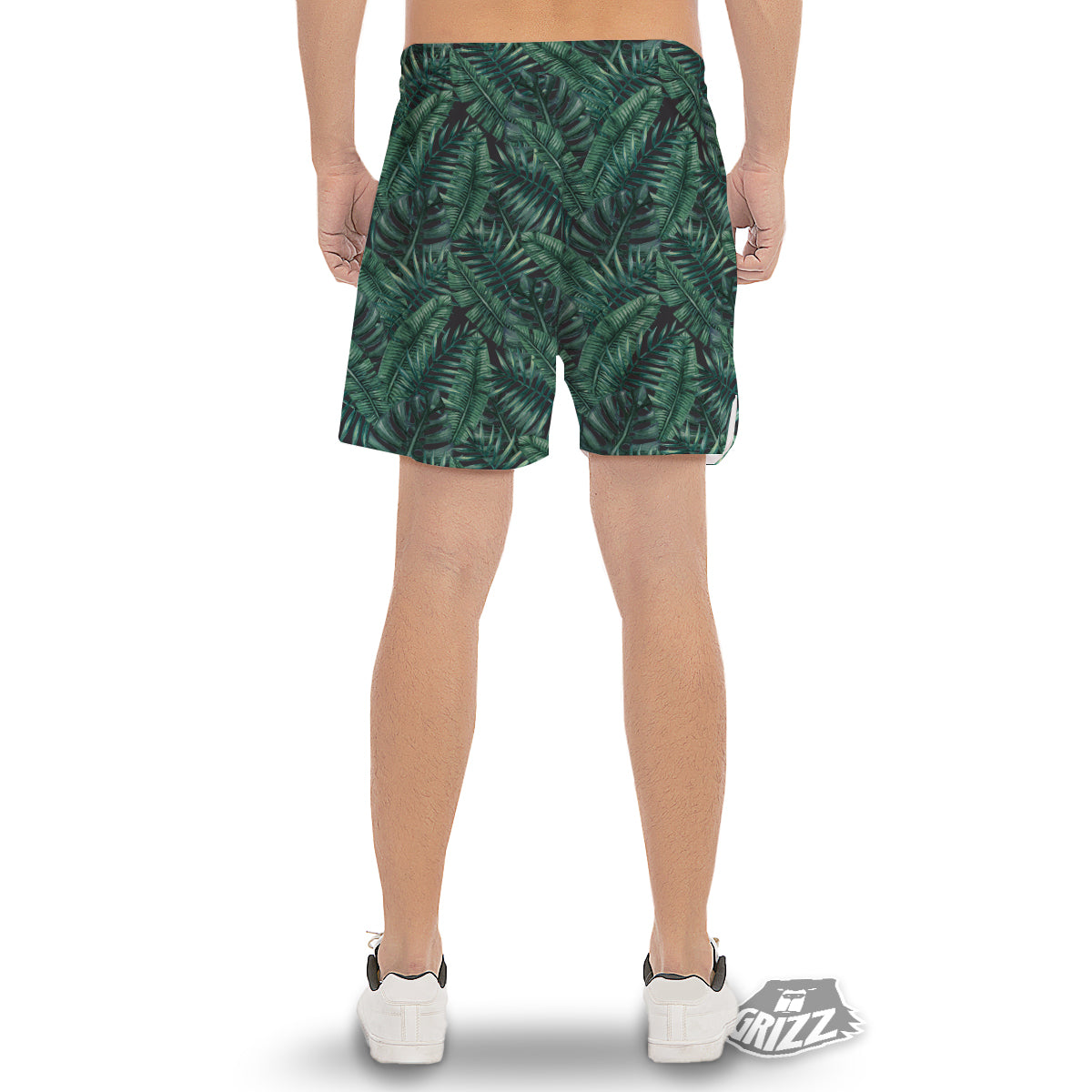 Green Leaf Tropical Print Pattern Men's Gym Shorts-grizzshop