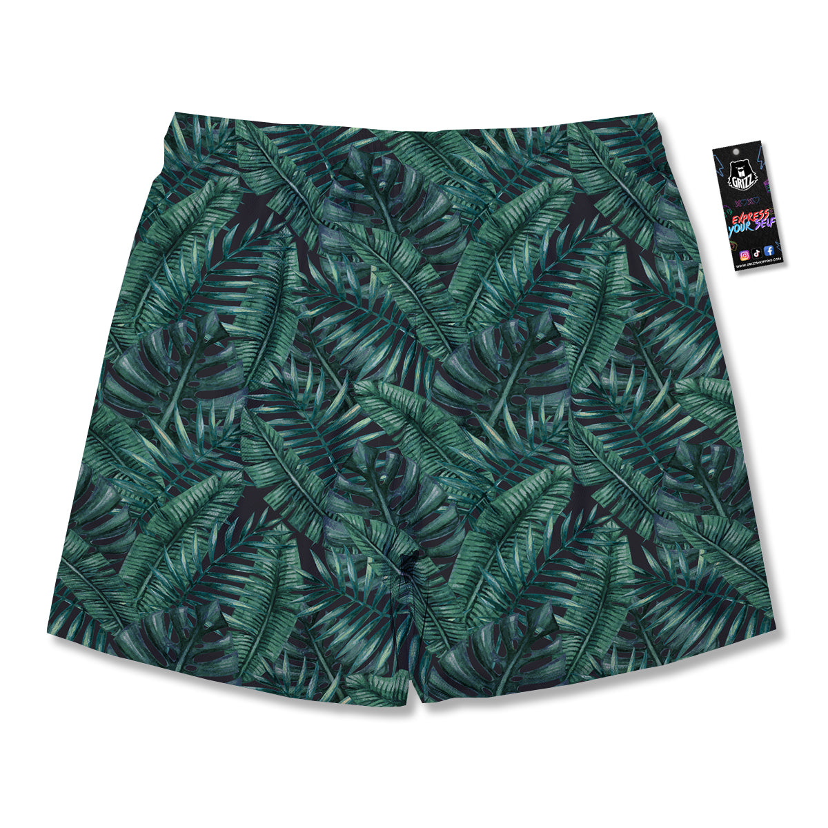 Green Leaf Tropical Print Pattern Men's Running Shorts-grizzshop