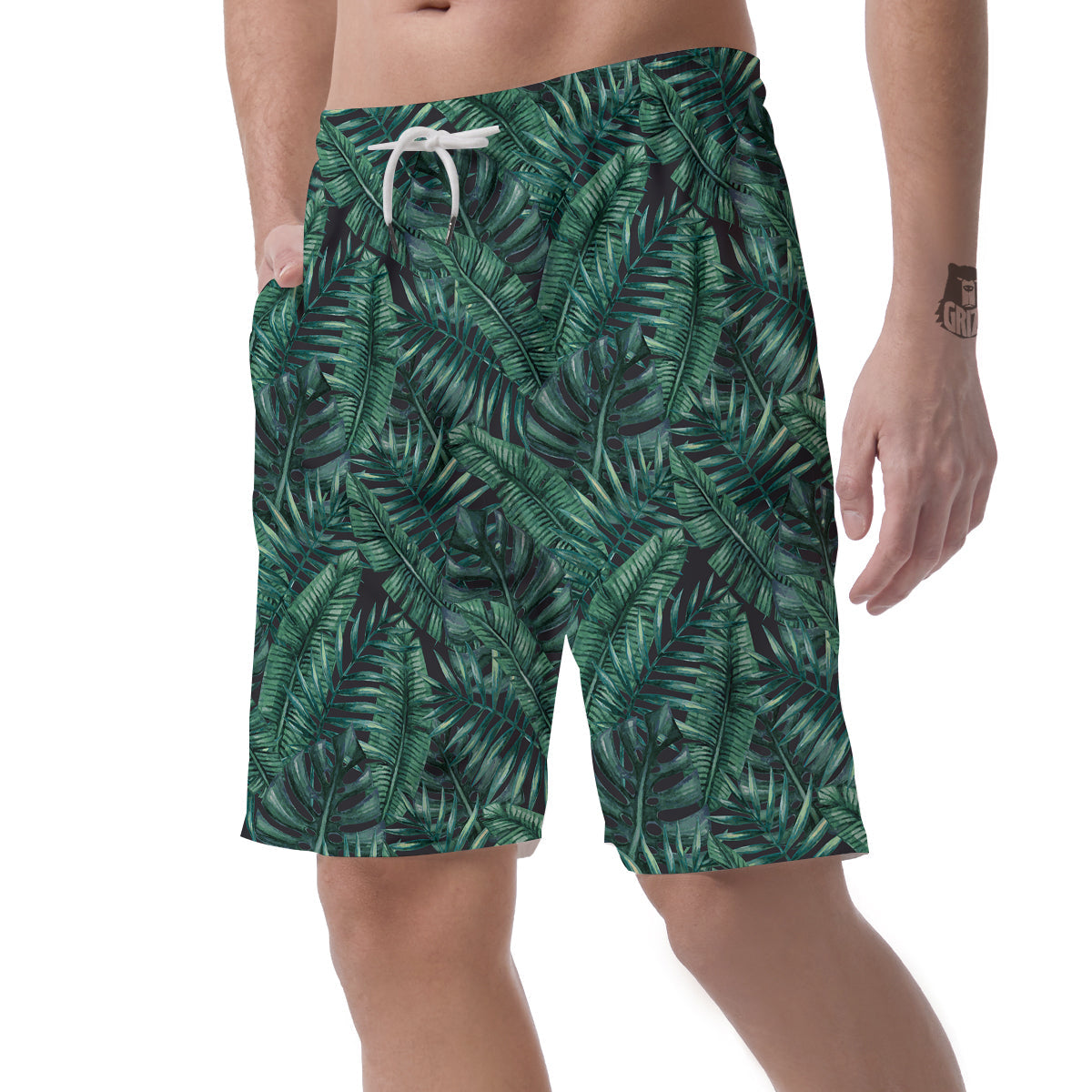 Green Leaf Tropical Print Pattern Men's Shorts-grizzshop