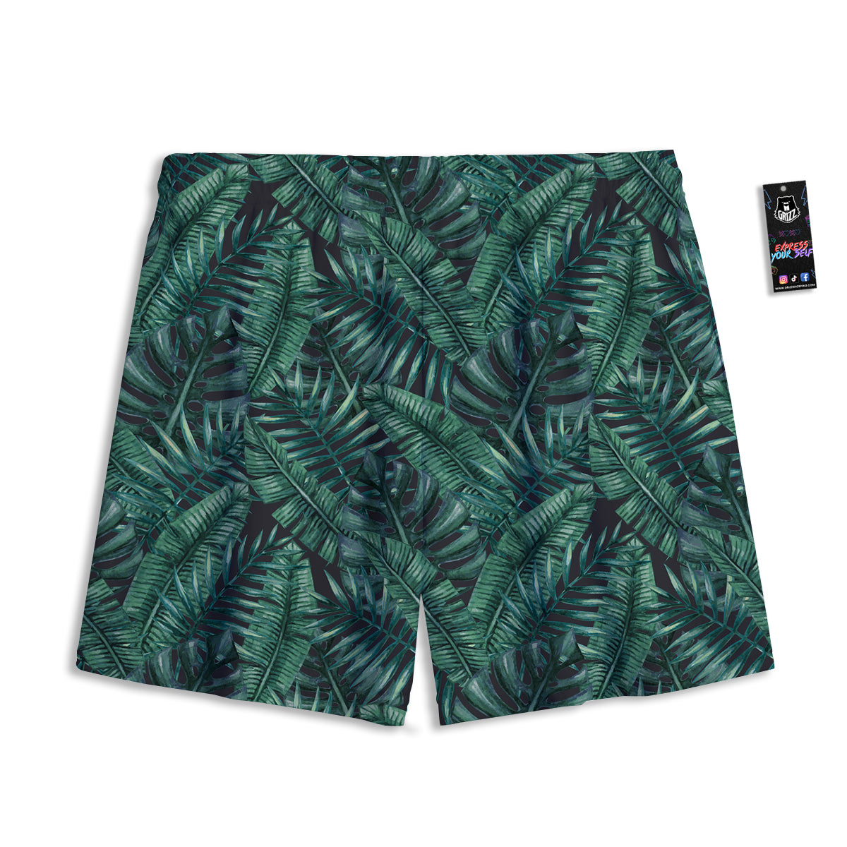Green Leaf Tropical Print Pattern Mesh Shorts
