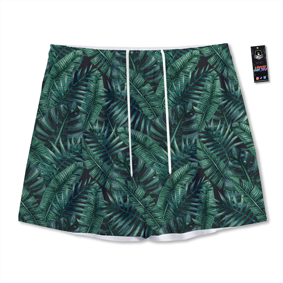 Green Leaf Tropical Print Pattern Mesh Shorts