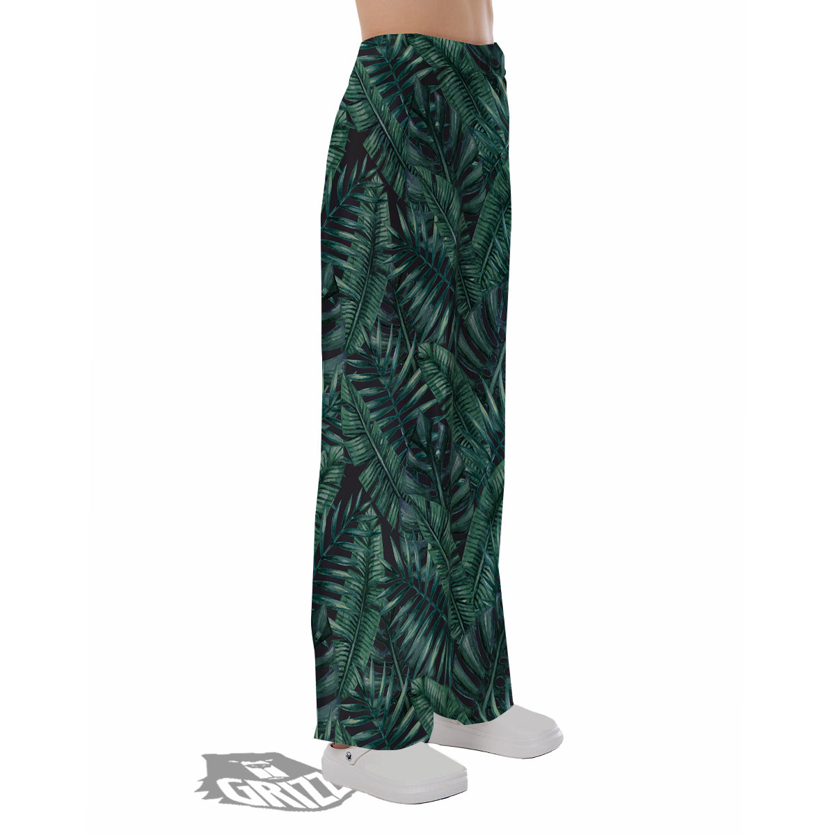 Green Leaf Tropical Print Pattern Pajama Pants-grizzshop