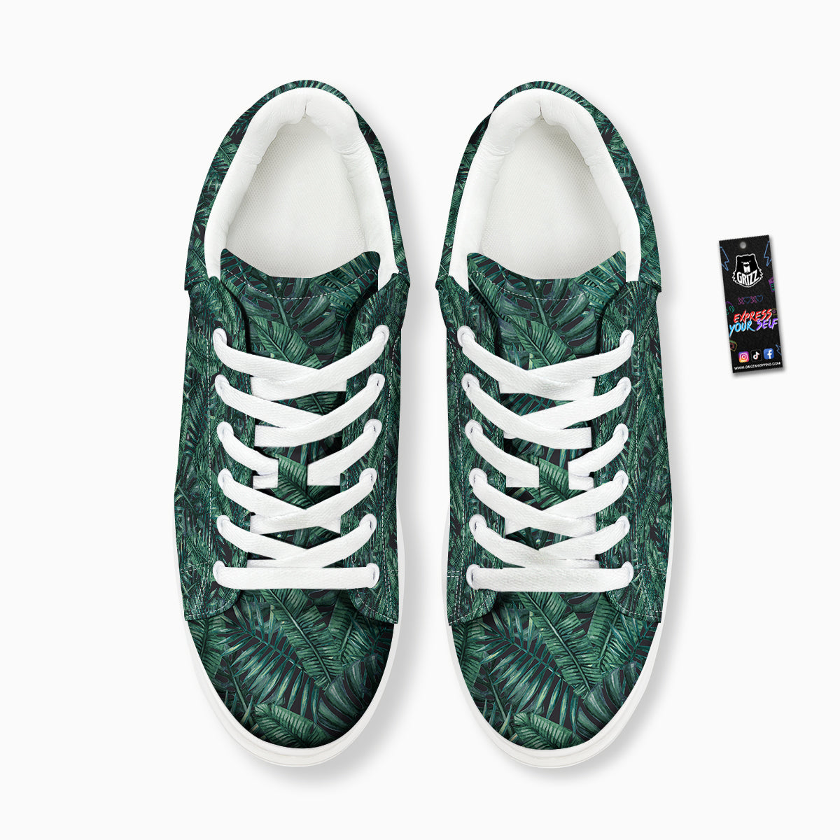 Green Leaf Tropical Print Pattern Platform Shoes-grizzshop
