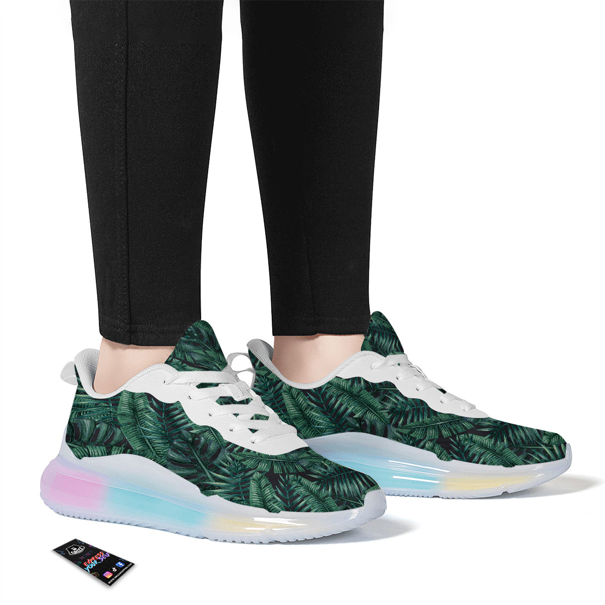 Green Leaf Tropical Print Pattern Running Sneakers-grizzshop