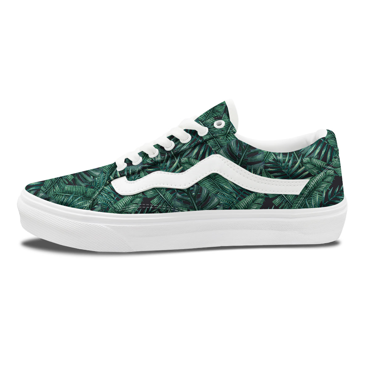 Green Leaf Tropical Print Pattern Skate Shoes-grizzshop