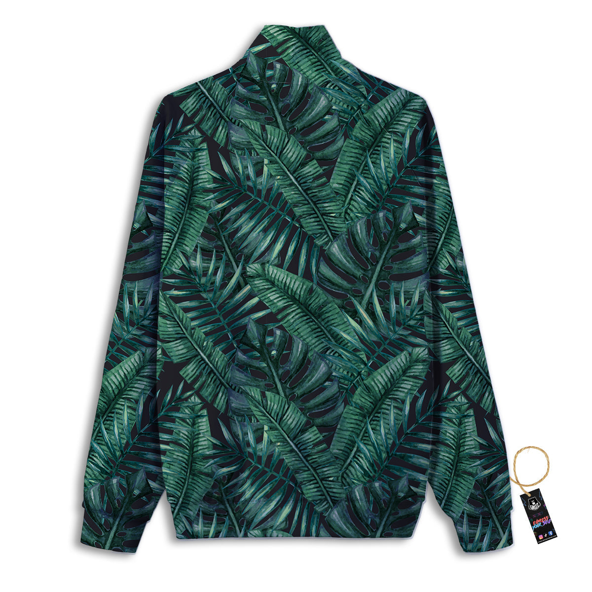 Green Leaf Tropical Print Pattern Track Jacket-grizzshop
