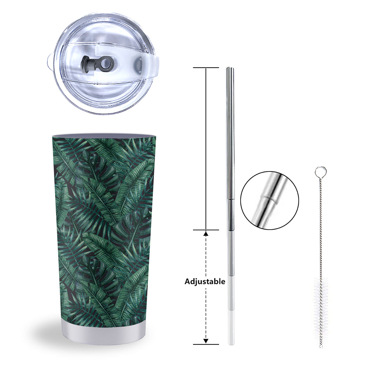 Green Leaf Tropical Print Pattern Tumbler-grizzshop