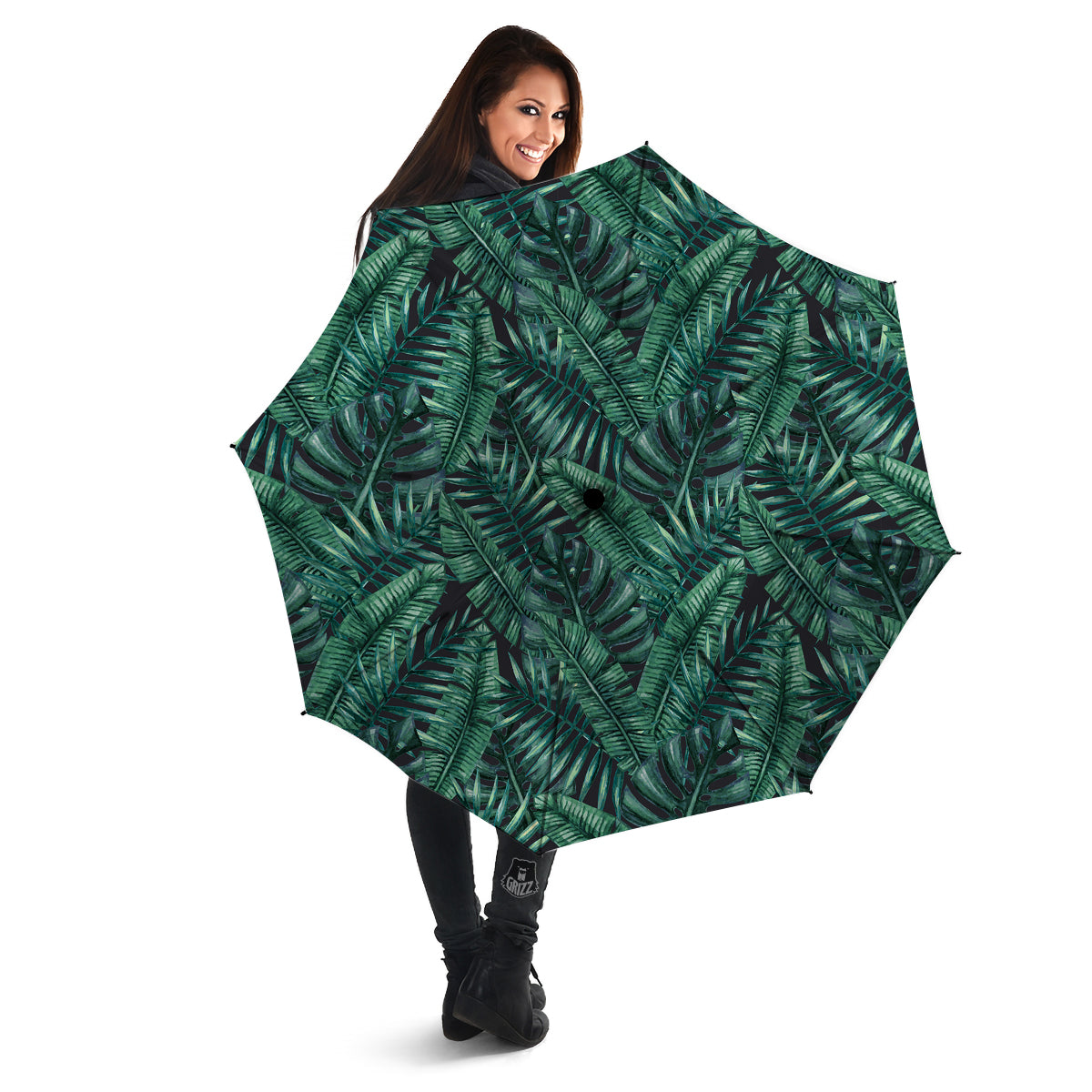 Green Leaf Tropical Print Pattern Umbrella-grizzshop