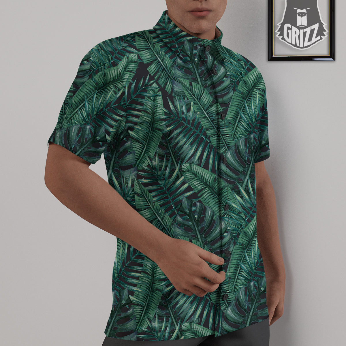 Green Leaf Tropical Print Pattern Untucked Shirts-grizzshop
