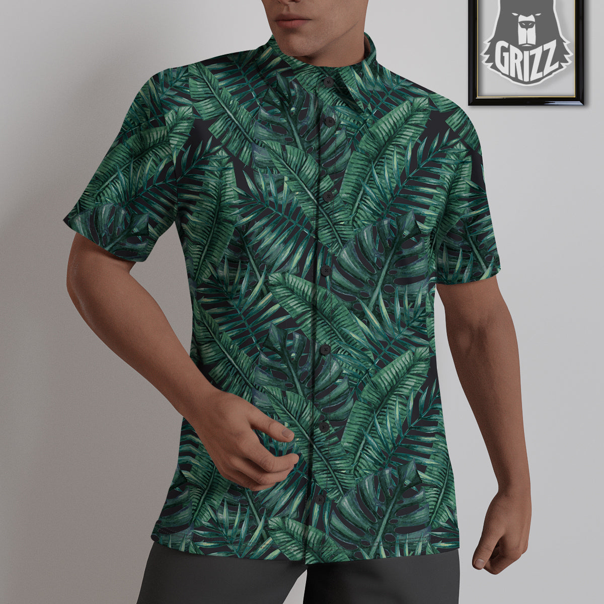 Green Leaf Tropical Print Pattern Untucked Shirts-grizzshop