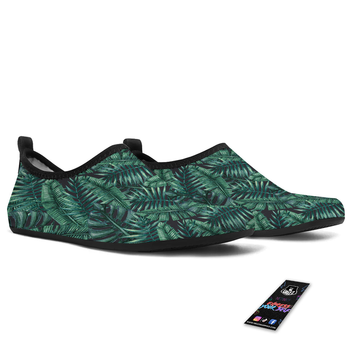 Green Leaf Tropical Print Pattern Water Shoes-grizzshop