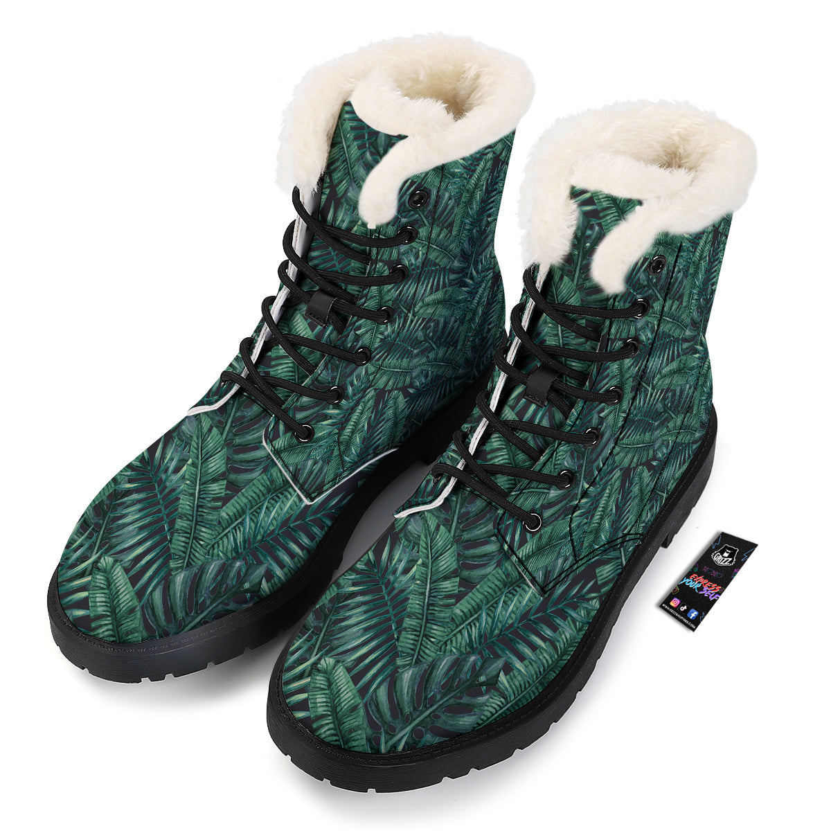 Green Leaf Tropical Print Pattern Winter Boots-grizzshop