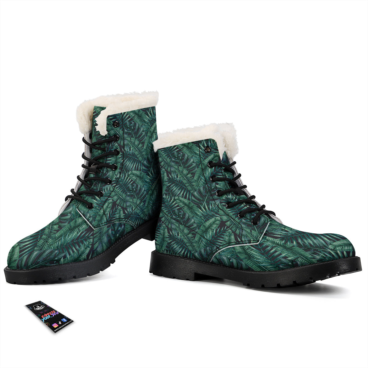 Green Leaf Tropical Print Pattern Winter Boots-grizzshop