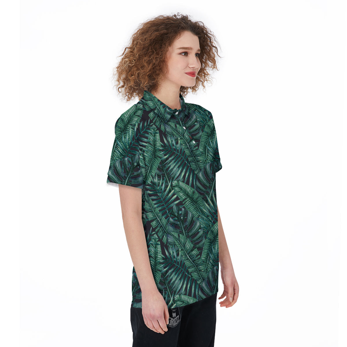 Green Leaf Tropical Print Pattern Women's Golf Shirts-grizzshop