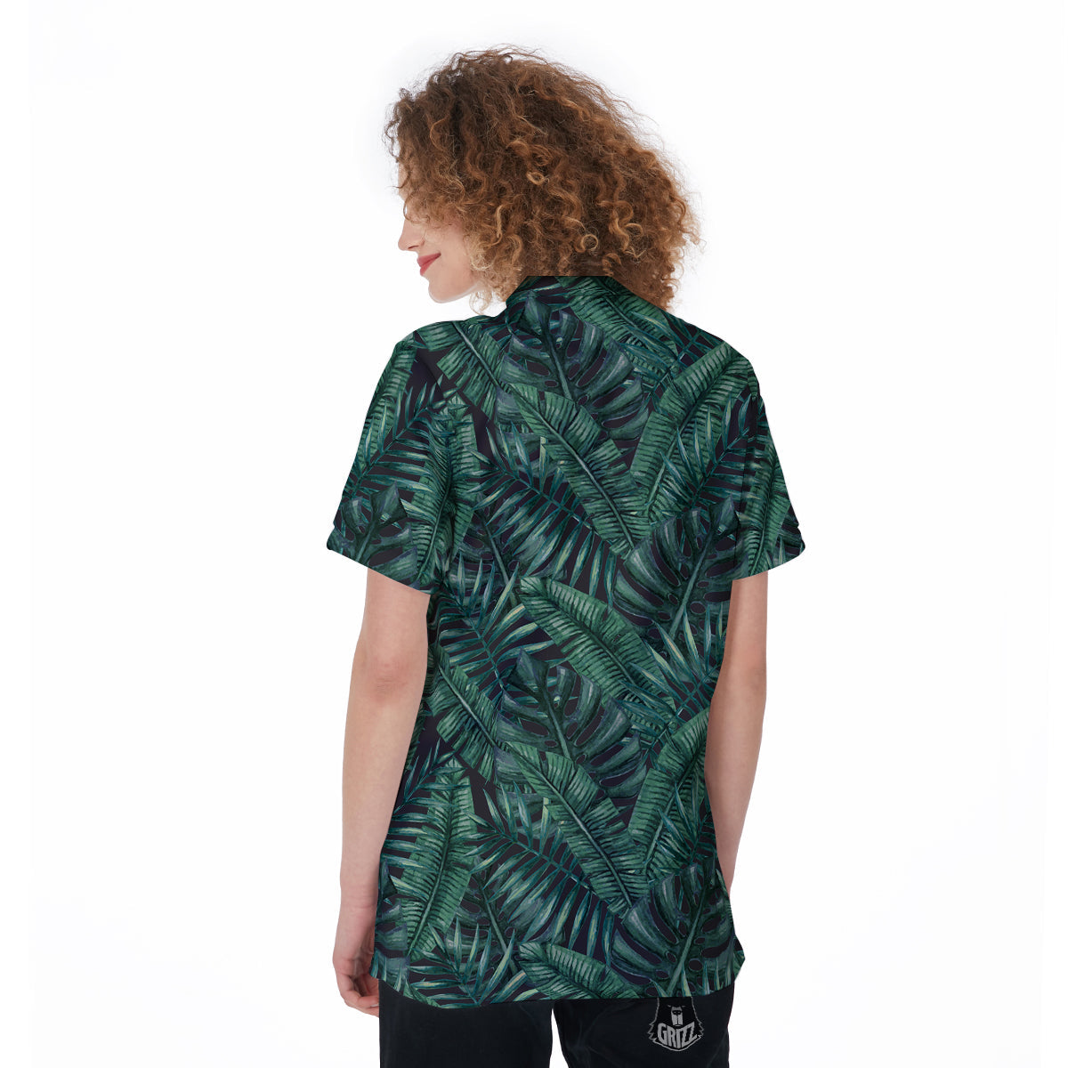 Green Leaf Tropical Print Pattern Women's Golf Shirts-grizzshop