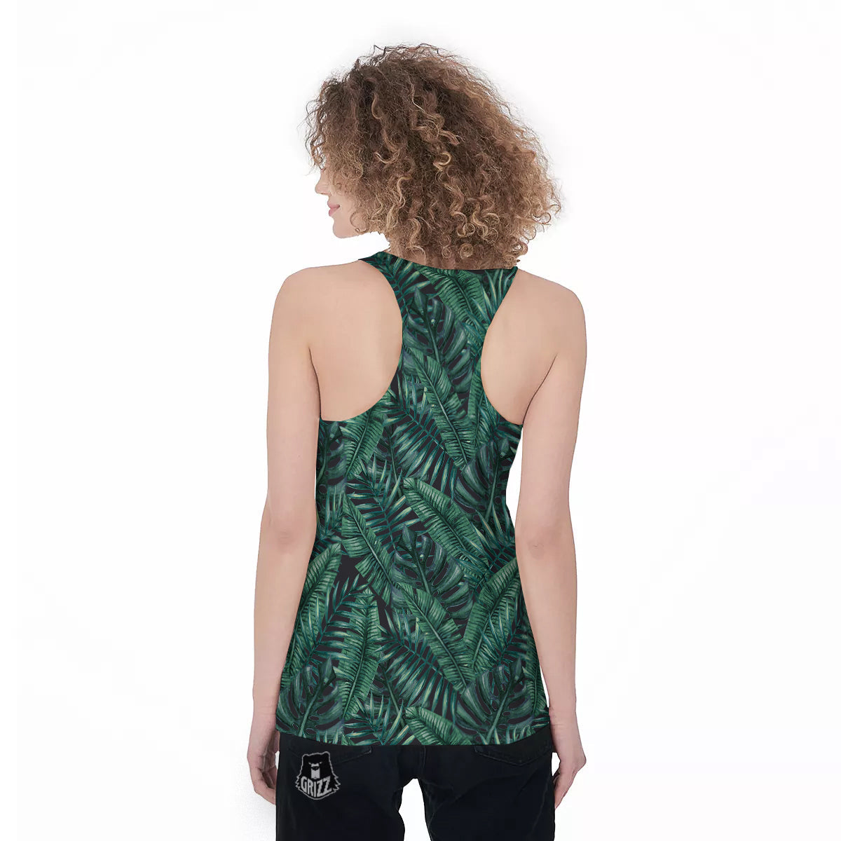 Green Leaf Tropical Print Pattern Women's Racerback Tank Top-grizzshop