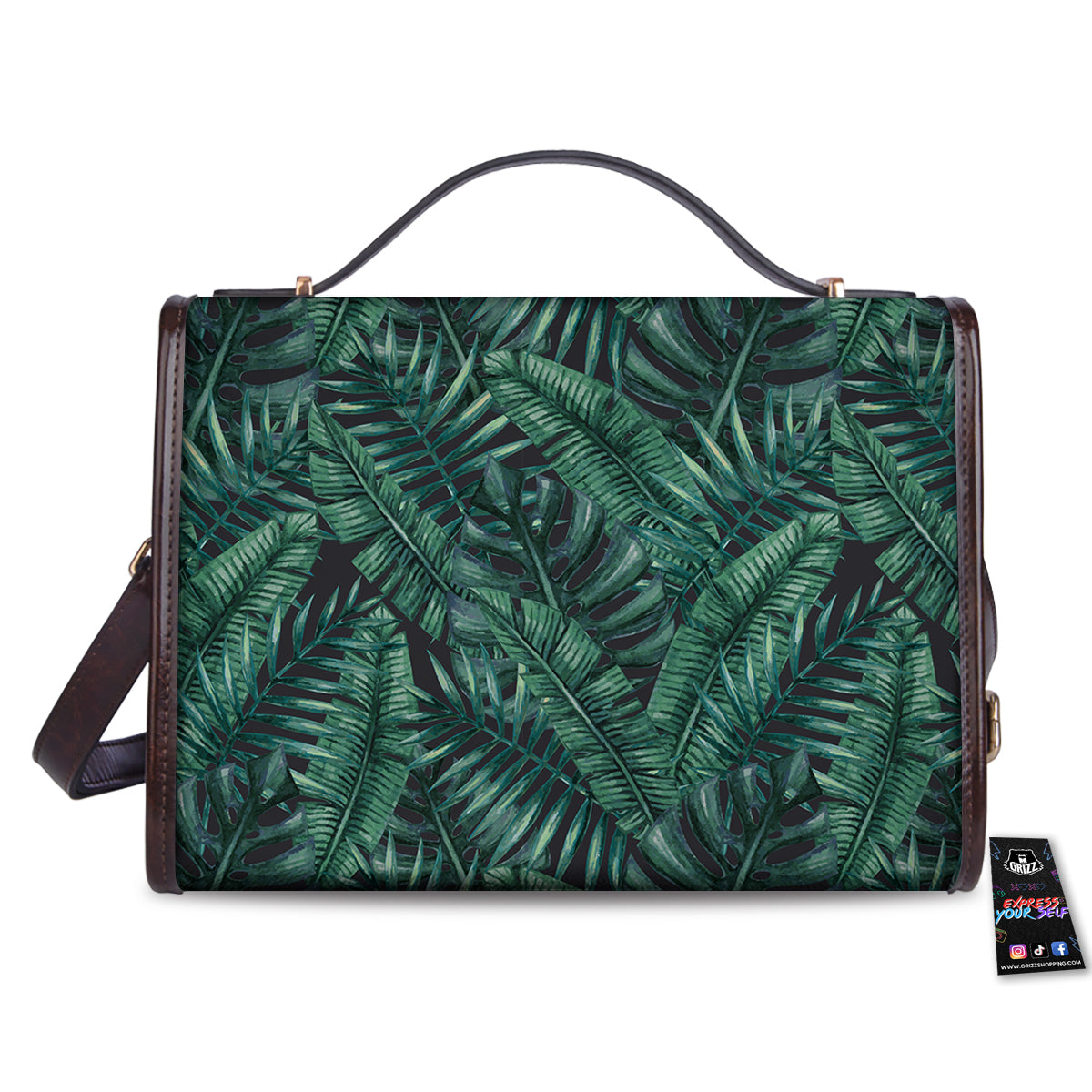 Green Leaf Tropical Print Pattern Women's Satchel Bag-grizzshop