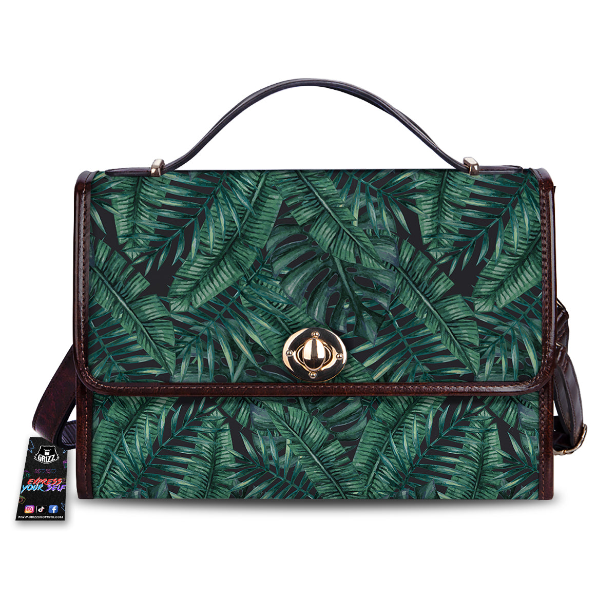 Green Leaf Tropical Print Pattern Women's Satchel Bag-grizzshop