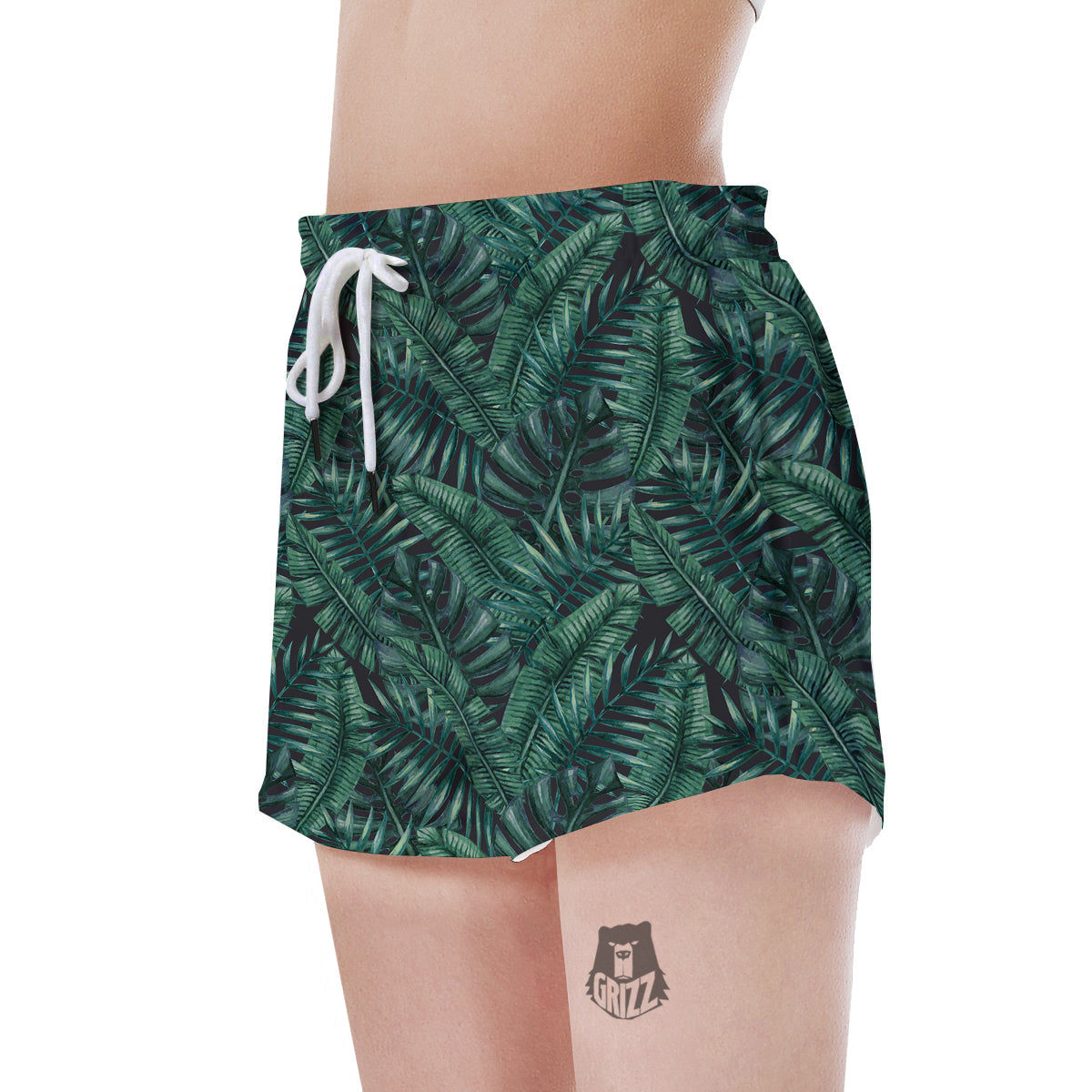 Green Leaf Tropical Print Pattern Women's Shorts-grizzshop