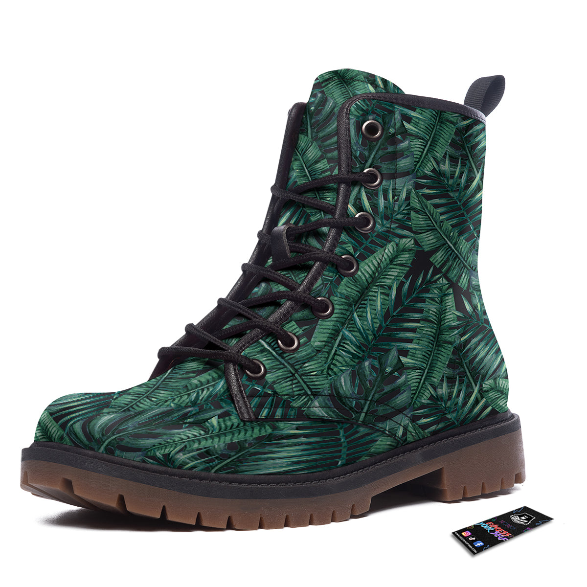 Green Leaf Tropical Print Pattern Work Boots-grizzshop