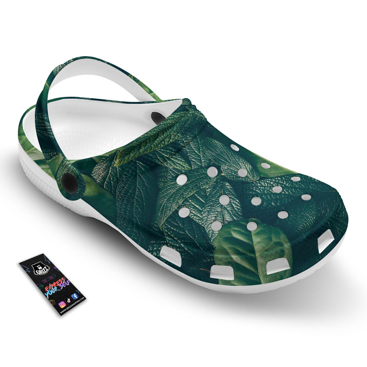 Green Leaves Print Clog-grizzshop