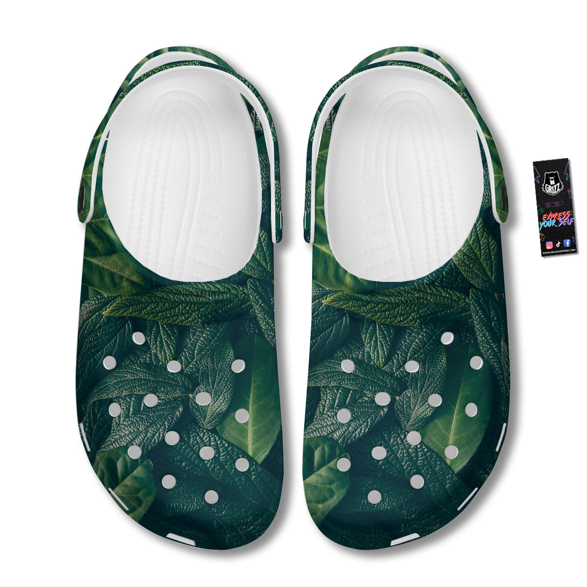 Green Leaves Print Clog-grizzshop