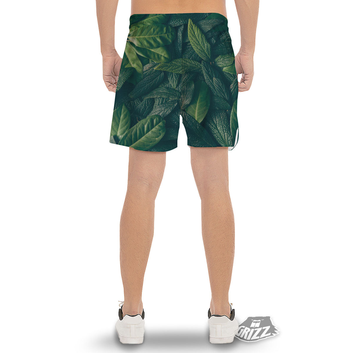 Green Leaves Print Men's Gym Shorts-grizzshop