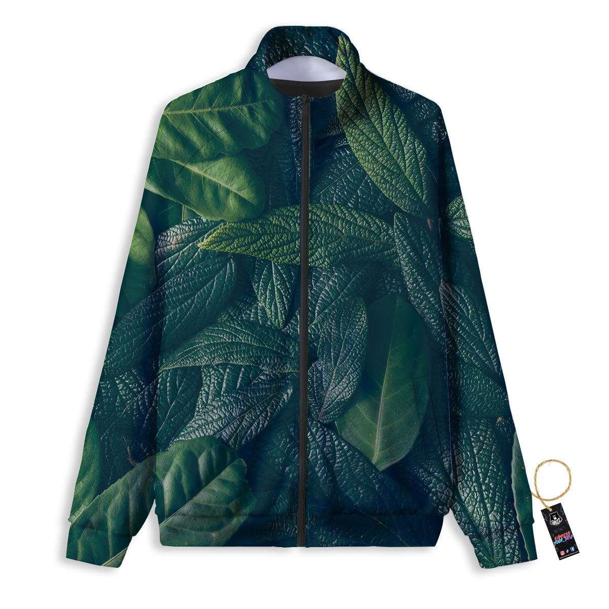 Green Leaves Print Track Jacket-grizzshop
