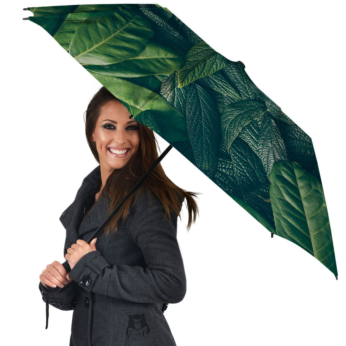Green Leaves Print Umbrella-grizzshop