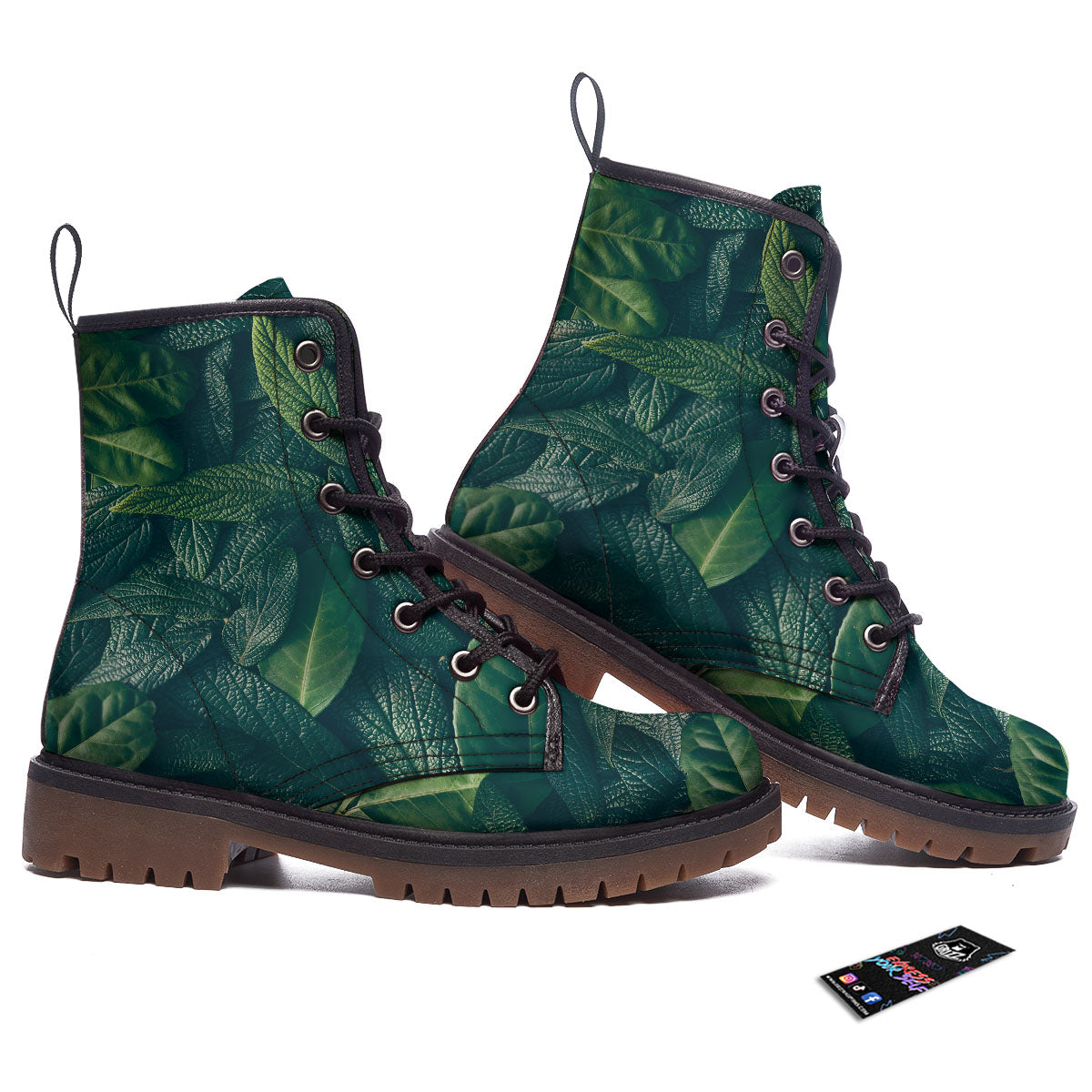 Green Leaves Print Work Boots-grizzshop