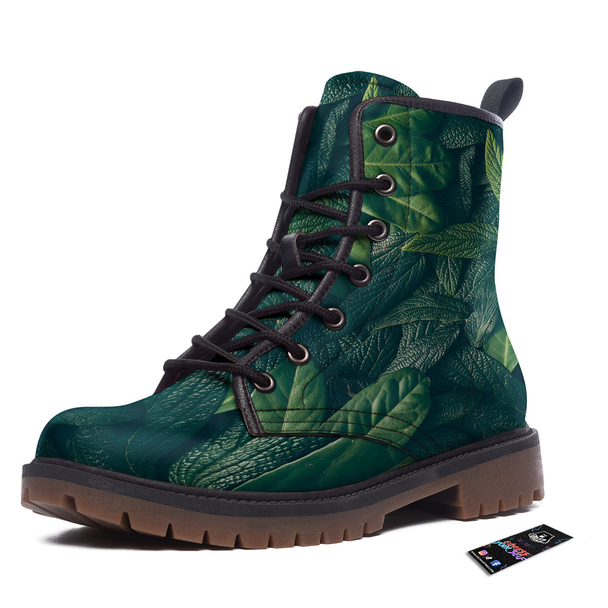 Green Leaves Print Work Boots-grizzshop
