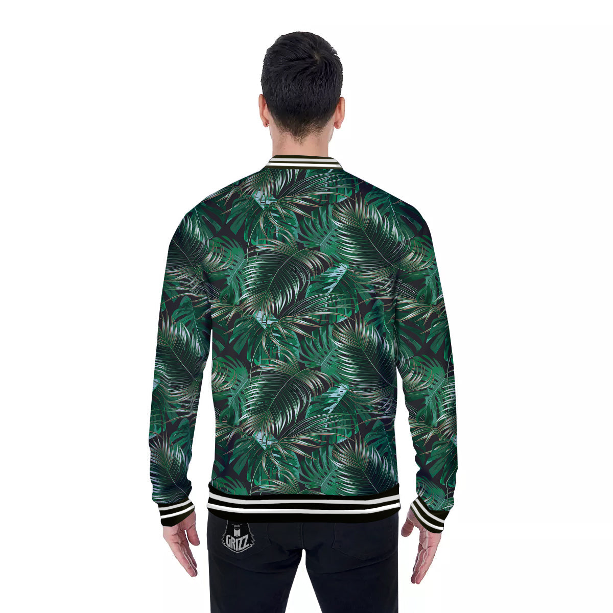 Green Leaves Tropical Print Pattern Baseball Jacket-grizzshop