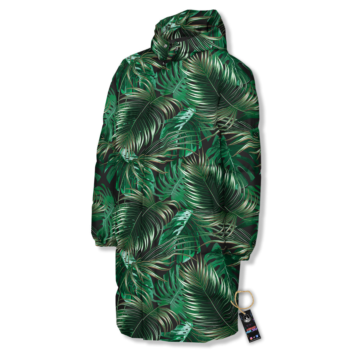 Green Leaves Tropical Print Pattern Long Down Jacket-grizzshop