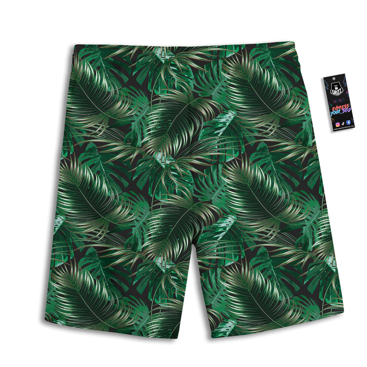 Green Leaves Tropical Print Pattern Men's Athletic Shorts-grizzshop
