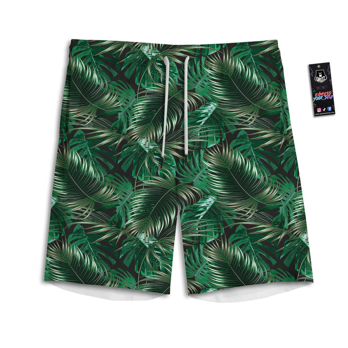 Green Leaves Tropical Print Pattern Men's Athletic Shorts-grizzshop