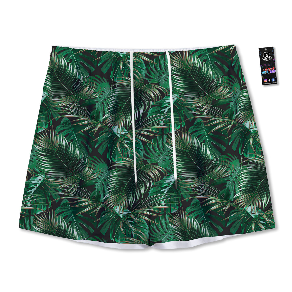 Green Leaves Tropical Print Pattern Mesh Shorts-grizzshop