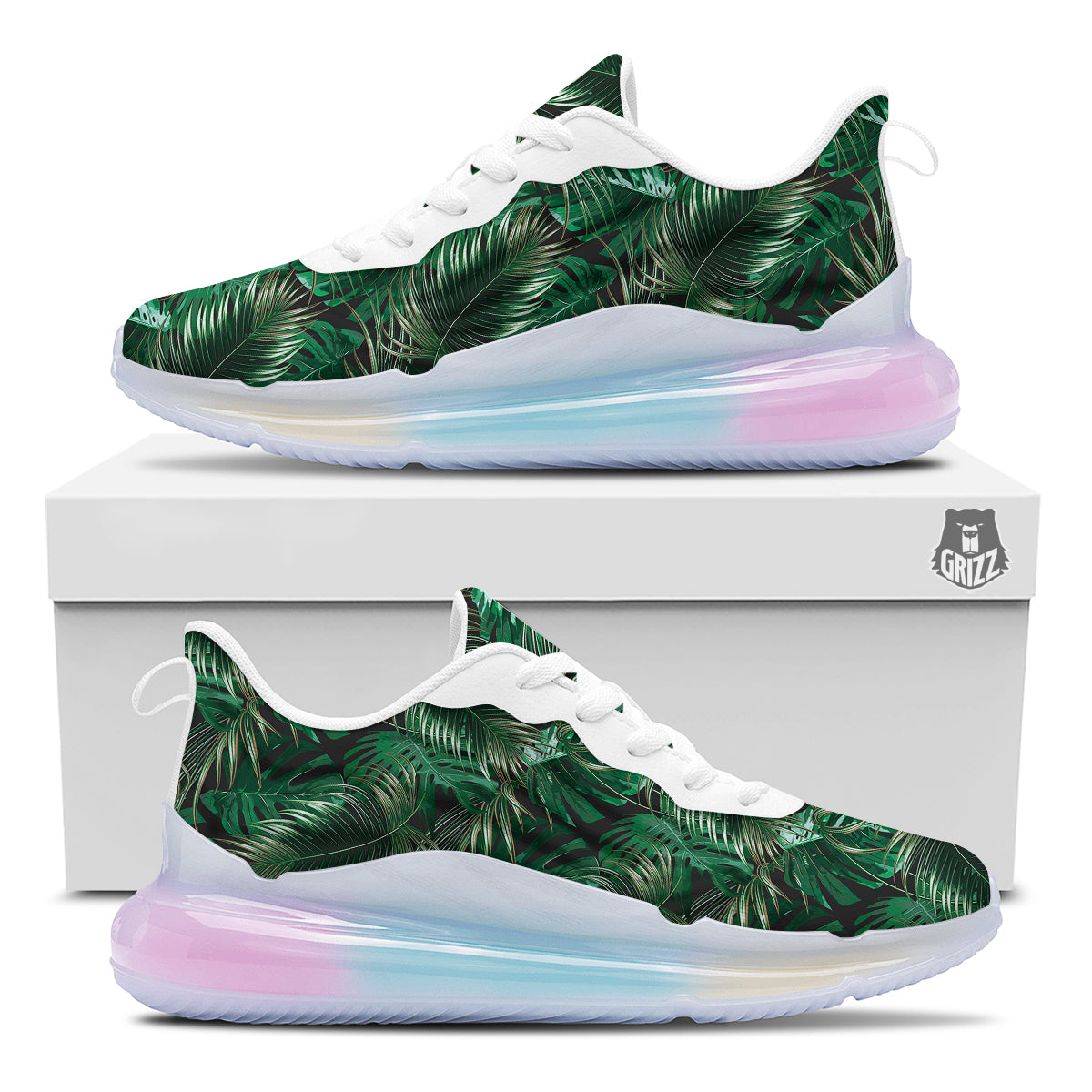 Green Leaves Tropical Print Pattern Running Sneakers-grizzshop