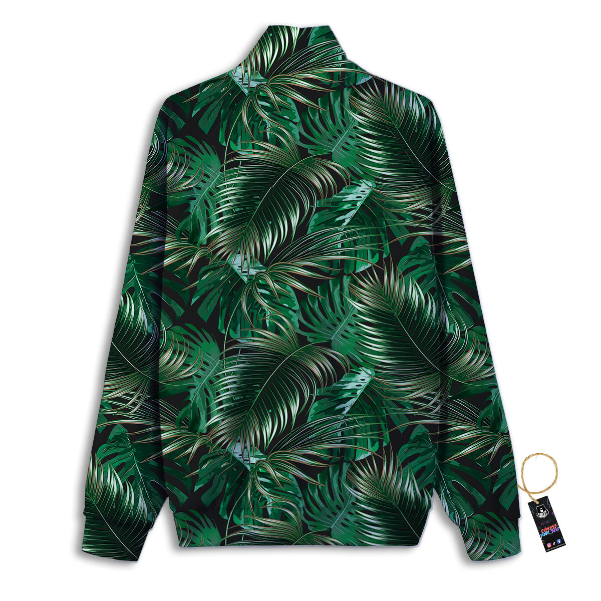 Green Leaves Tropical Print Pattern Track Jacket-grizzshop