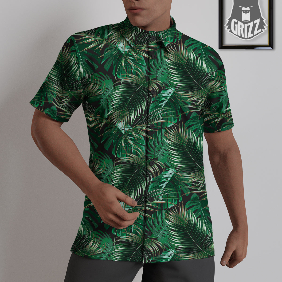 Green Leaves Tropical Print Pattern Untucked Shirts-grizzshop