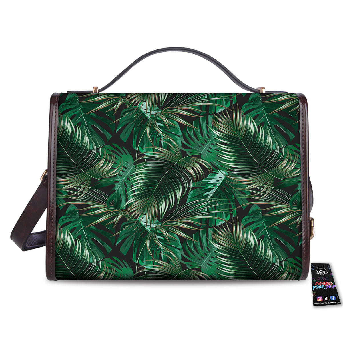 Green Leaves Tropical Print Pattern Women's Satchel Bag-grizzshop