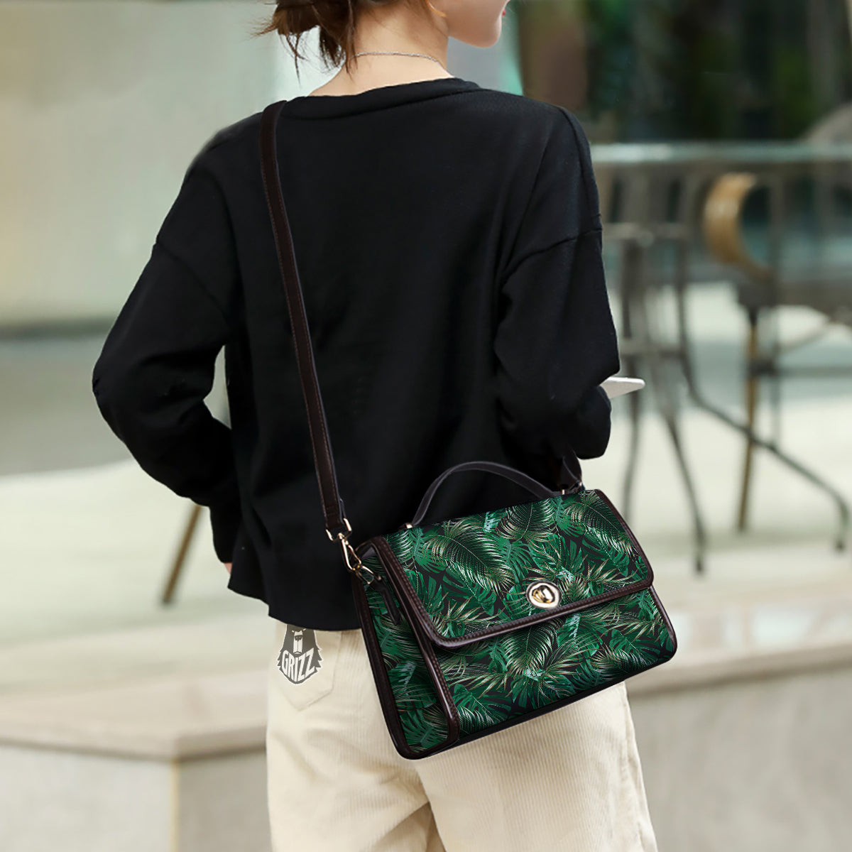 Green Leaves Tropical Print Pattern Women's Satchel Bag-grizzshop