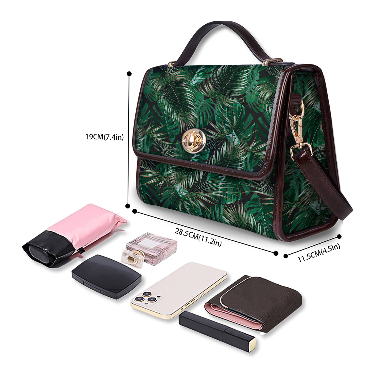 Green Leaves Tropical Print Pattern Women's Satchel Bag-grizzshop