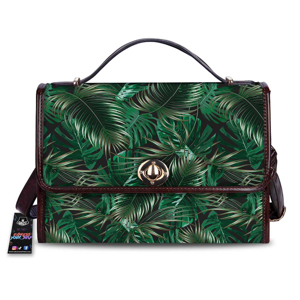 Green Leaves Tropical Print Pattern Women's Satchel Bag-grizzshop