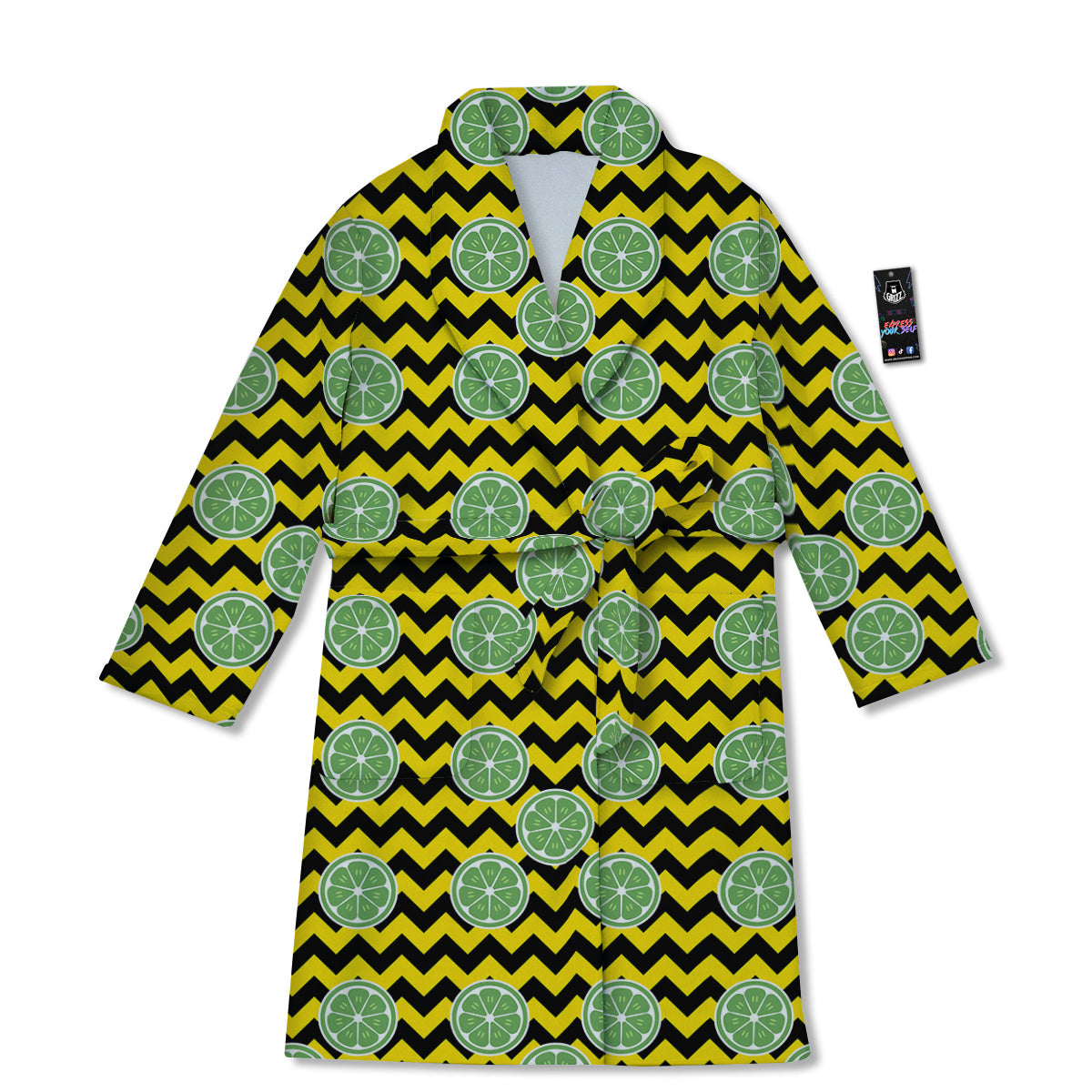 Green Lime And Yellow Zigzag Print Pattern Bathrobe-grizzshop