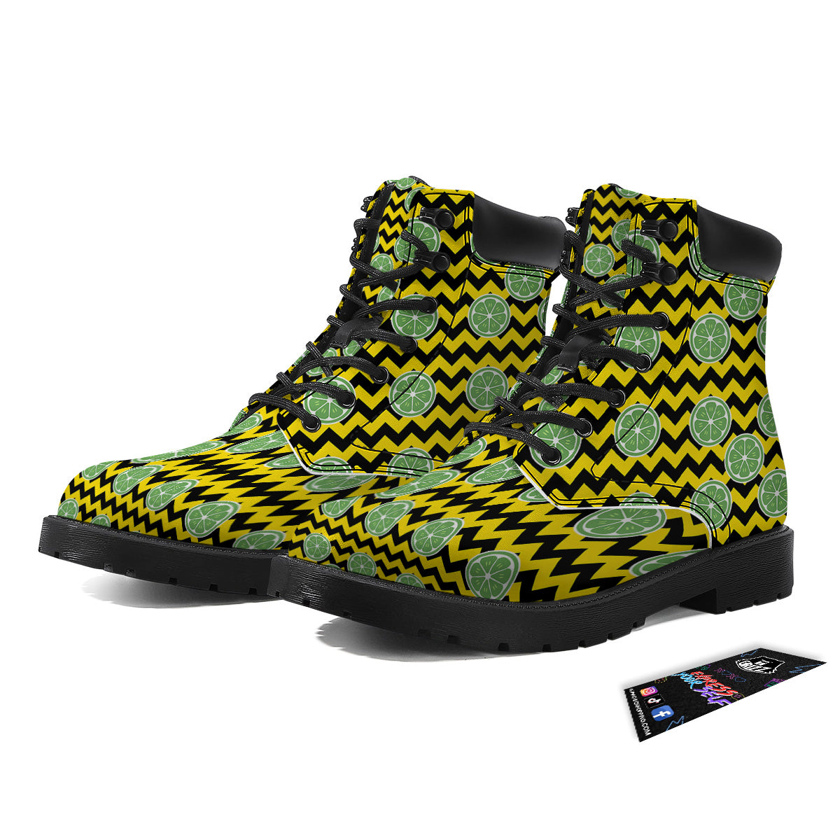 Green Lime And Yellow Zigzag Print Pattern Boots-grizzshop
