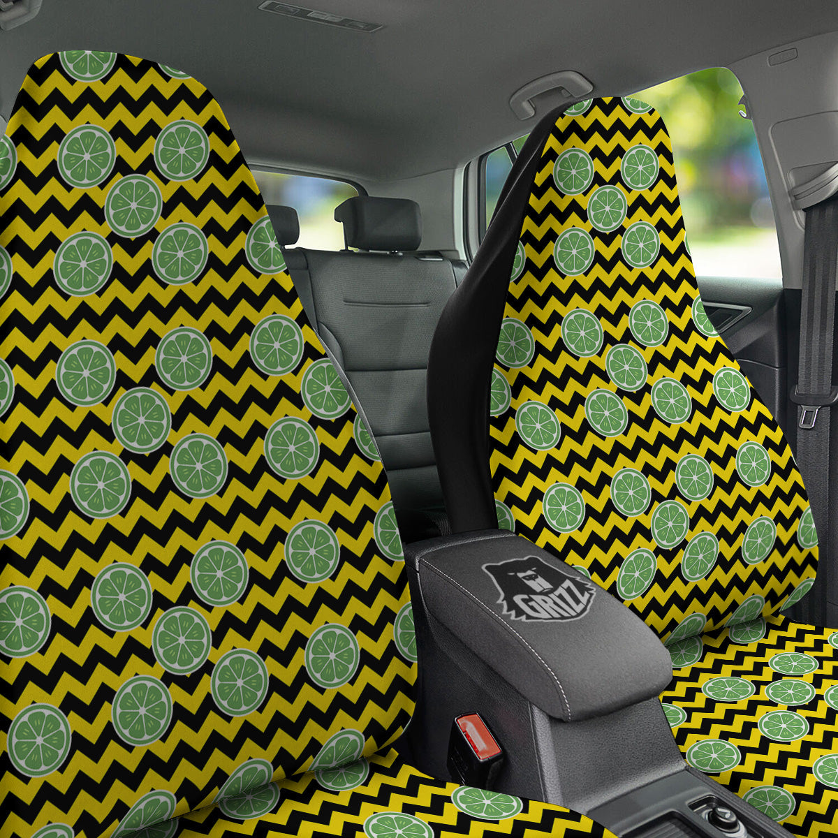 Green Lime And Yellow Zigzag Print Pattern Car Seat Covers-grizzshop