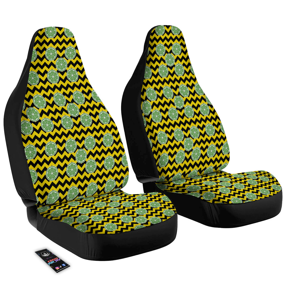 Green Lime And Yellow Zigzag Print Pattern Car Seat Covers-grizzshop